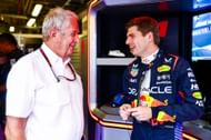 Max Verstappen of the Netherlands and Oracle Red Bull Racing talks with Oracle Red Bull Racing Team Consultant Dr Helmut Marko - Source: Getty